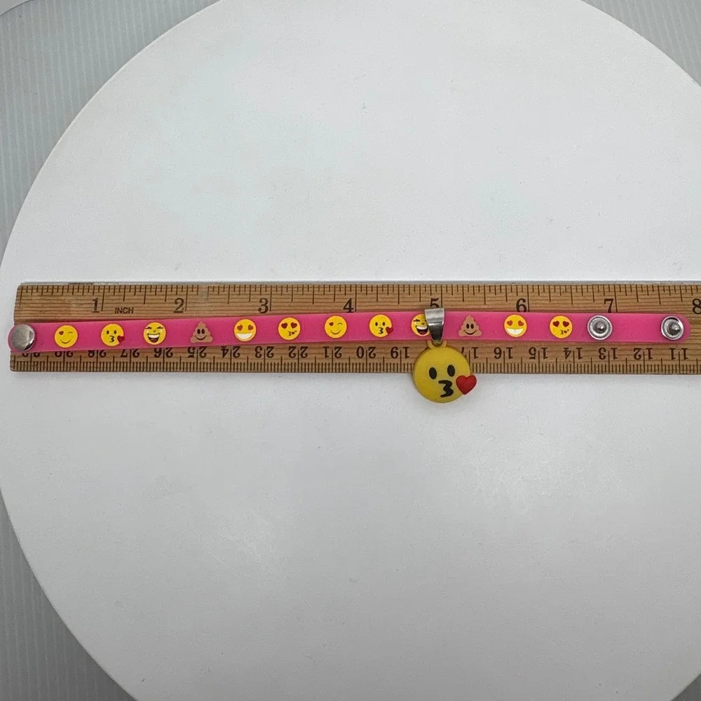 Kids Hot Pink Emoji Bracelet with Smiley Face Charm Adjustable‎ Snap Closure